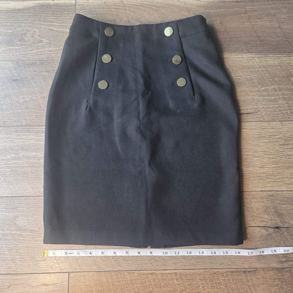 HM Black High Waist Pencil Skirt Silver Button Front Size 2 Office Career Skirt